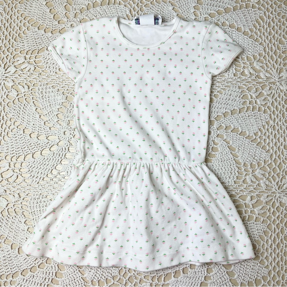 Vintage 1980s Simi Baby Girl 4t Pink Tulips AOP Cotton Casual Summer Dress
